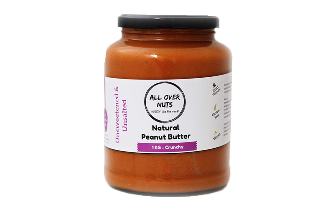 All Over Nuts Natural Peanut Butter Crunchy   Glass Jar  1 kilogram